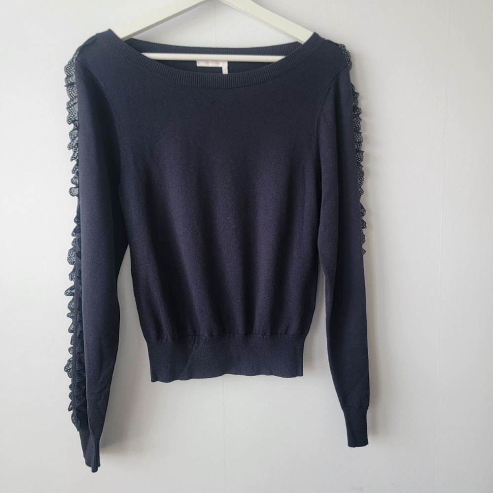 See By Chloe women's Lace Trim Ruffle Sleeve Crew Neck Sweater sz XS